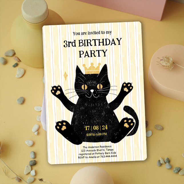 Convite de aniversário Negro Engraçado (Funny Black Cat Birthday Party Invitation)