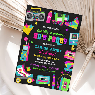Convite de aniversário Neon 80s