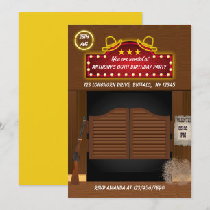 Convite de aniversário neon com tema do Velho Oest