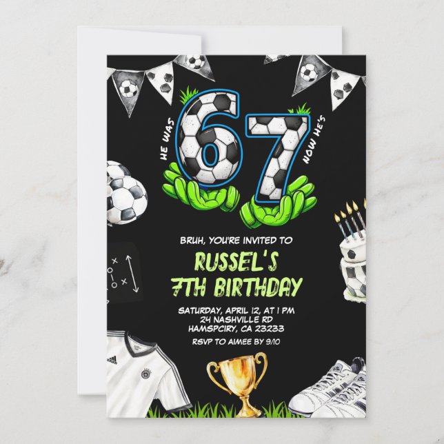 Convite de Aniversário Neon Futebol 67 (Frente)