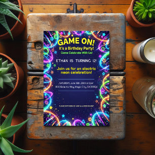 Convite de Aniversário Neon Glow Brthday Party
