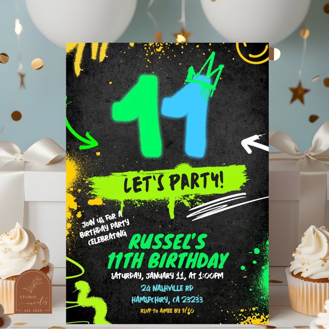 Convite de aniversário Neon Graffiti 11 (Criador carregado)