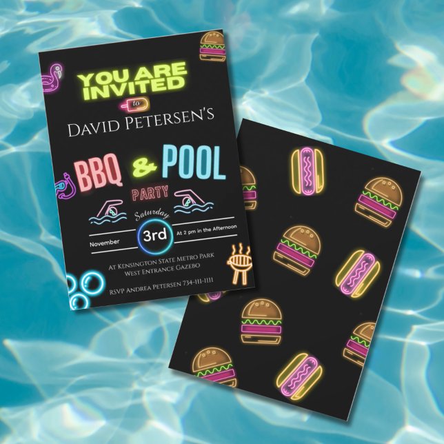 Convite de Aniversário Neon para Churrasco e Festa (Criador carregado)