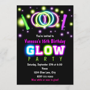 Convite de Aniversário Neon para Festa GLOW com Lu