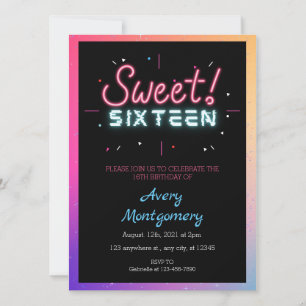 Convite de Aniversário Neon Sweet 16