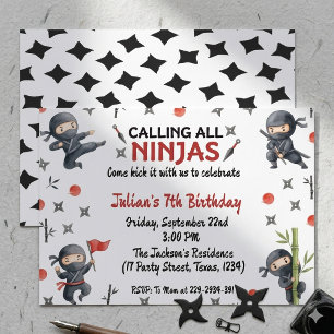 Convite de Aniversário Ninja Artes Marciais Menino