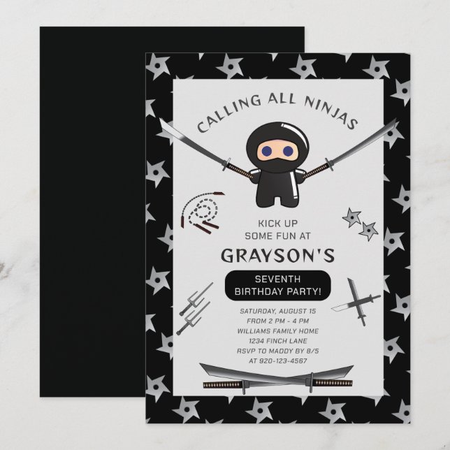 Convite de aniversário Ninja Cute (Frente/Verso)
