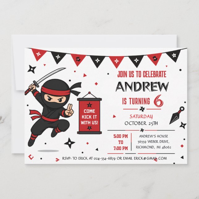 Convite de Aniversário Ninja Personalizado (Frente)