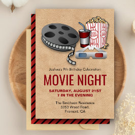 Convite de Aniversário Noite de Filme Vermelho e B