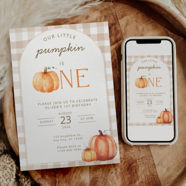 Convite de Aniversário Nosso Pequeno Abobrinha Com (Our Little Pumpkin Is One Birthday Invitation | Pumpkin 1st Birthday Invite | Fall First Birthday Pa)