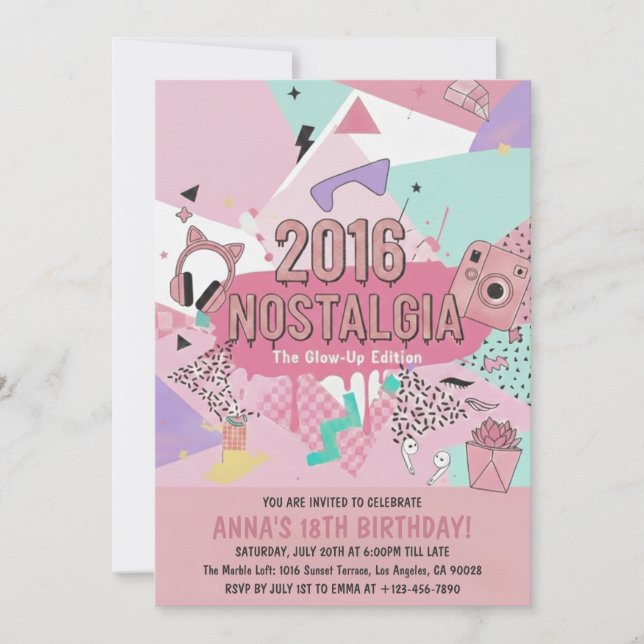 Convite de Aniversário Nostalgia Glow-Up 2016 (Frente)