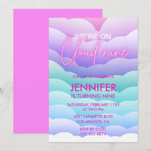 Convite de Aniversário Nublado 9 Rosa Mágico