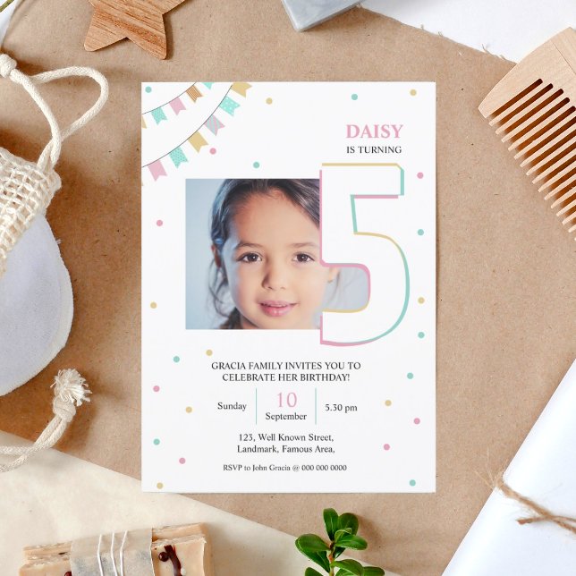 Convite de Aniversário | Número do Ano Personaliza (birthday card invite , custom personalized birthday invitation card for kids , 5 year old , boy girl)
