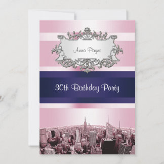 Convite de Aniversário NYC Etched Skyline 2 Pink B