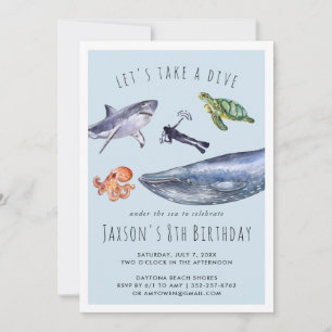 Convite de Aniversário Oceano Aquarela