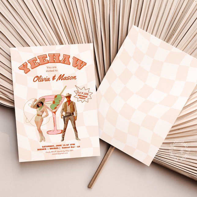 Convite de Aniversário Ocidental Festa Conjunta (Yeehaw Editable Invitation, Western Birthday Template, Brother Sister Boyfriend)