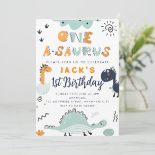 Convite de Aniversário One A - Saurus Kids 1st