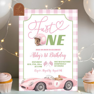 Convite de Aniversário ONE Rosa Préppy Retro Rápid