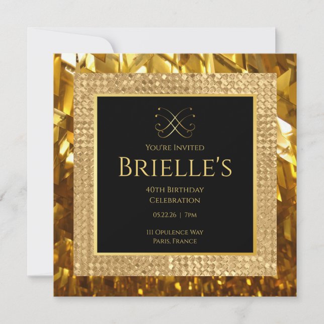 Convite de Aniversário Opulence Minivites Dourado (Frente)