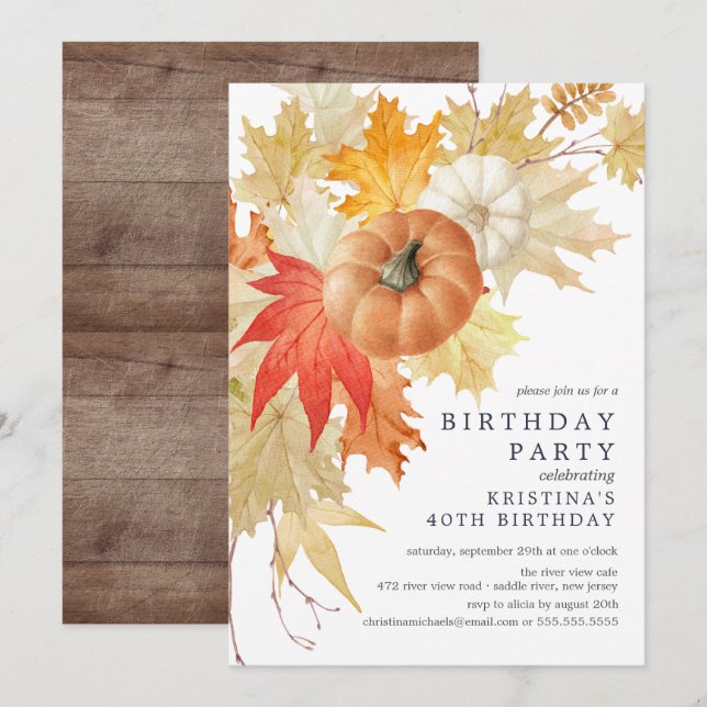 Convite de Aniversário Outono Rústico (Frente/Verso)