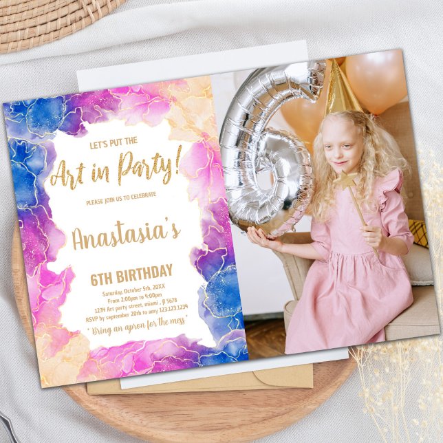 Convite de Aniversário Paint Roxo com Foto (Purple Paint Birthday Invitations with photo)
