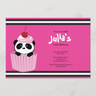 Convite de aniversário Panda Cupcake Rosa