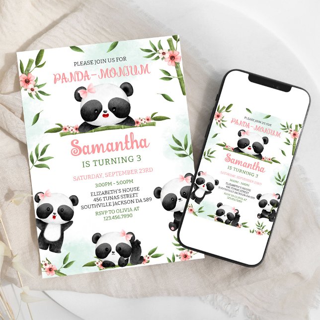 Convite de Aniversário Panda-monium Panda (Criador carregado)
