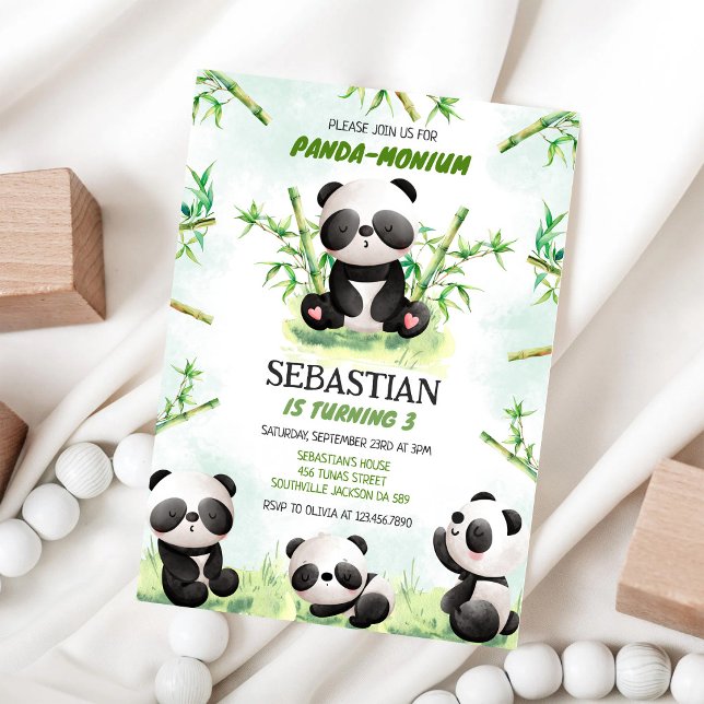 Convite de Aniversário Panda Panda-mônio (Criador carregado)