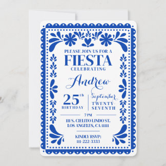 Convite de Aniversário Papel Picado Festa Azul