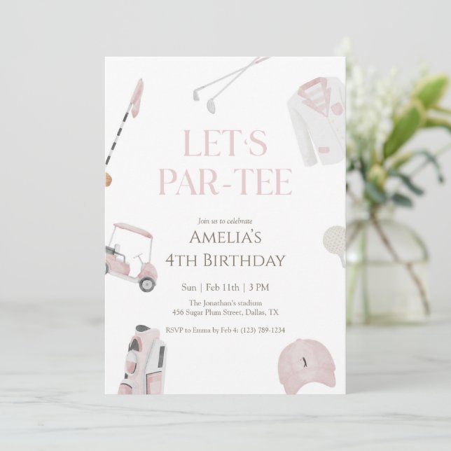 Convite de Aniversário Par-Tee de Golfe com Aquare (Em pé/Frente)