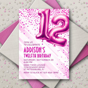 Convite de Aniversário para 12 Rosa
