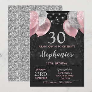 Convite de Aniversário para 13 Convidar Prata Rosa