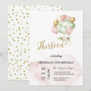 Convite de Aniversário para 13 Convidar Prata Rosa