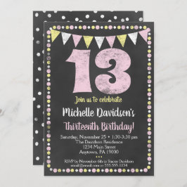 Convite de Aniversário para 13 de Quadro Amarelo C