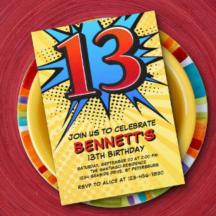 Convite de aniversário para 13 de Super Herói