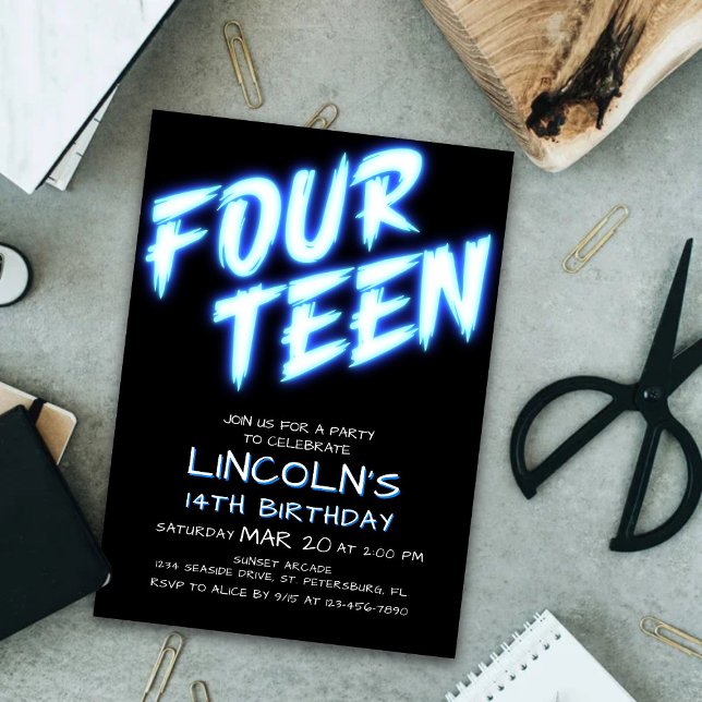 Convite de aniversário para 14 de Piscina de Neon  (Criador carregado)