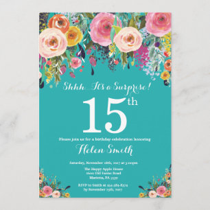 Convite de Aniversário para 15 de Surpresa Teal F