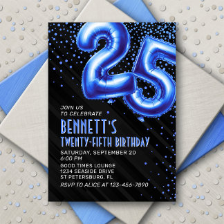 Convite de Aniversário para 25 Azul Mens