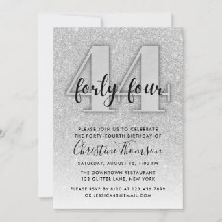 Convite de Aniversário para 44 de Glitter Silver