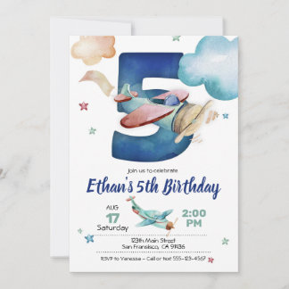 Convite de Aniversário para 5 de Avião - Tema de A