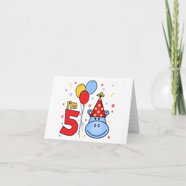 Convite de Aniversário para 5 de de Hippo Azul (Frente)