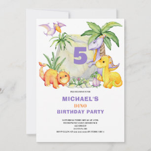 Convite de Aniversário para 5 de Dinossauro Bonito