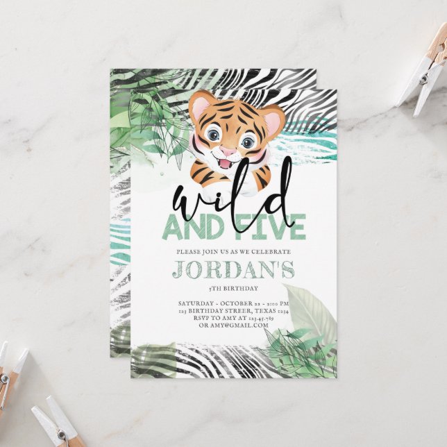 Convite de Aniversário para 5 de Lion Jungle (Frente/Verso In Situ)