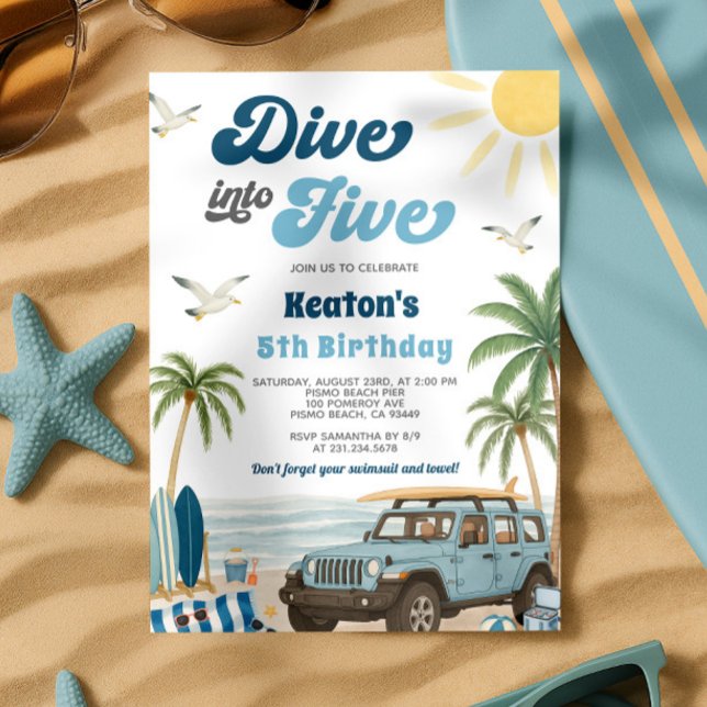 Convite de Aniversário para 5 de Navegação - Mergu (Surfing 5th Birthday Invitation - Dive into Five)