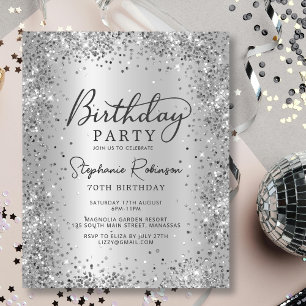 Convite de Aniversário para 70 de Metal Glitter de