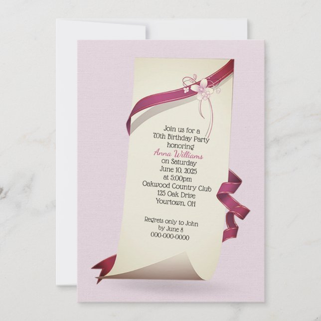 Convite de Aniversário para 70 de Papel Curvo (Frente)