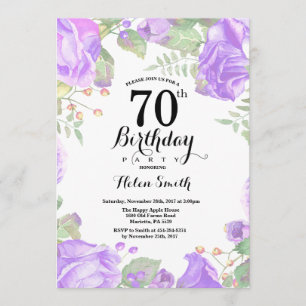 Convite de Aniversário para 70 Floral Roxo Botânic