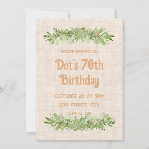 Convite de Aniversário para 70 - Linen Greenery Se