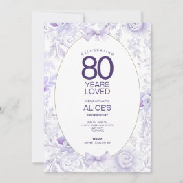 Convite de Aniversário para 70 Roxo, Vintage Flora