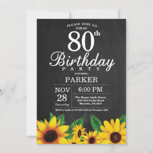 Convite de Aniversário para 80 de Girassol